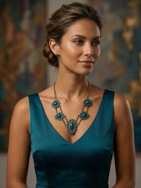 Turquoise Statement Necklace Gold/Silver Tone Beaded Southwestern Boho